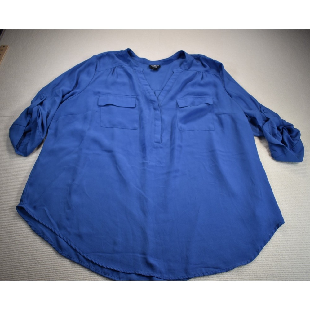 Torrid Harper Blouse Size 2 Blue Blue Roll Tab Sleeve V Neck Career Top